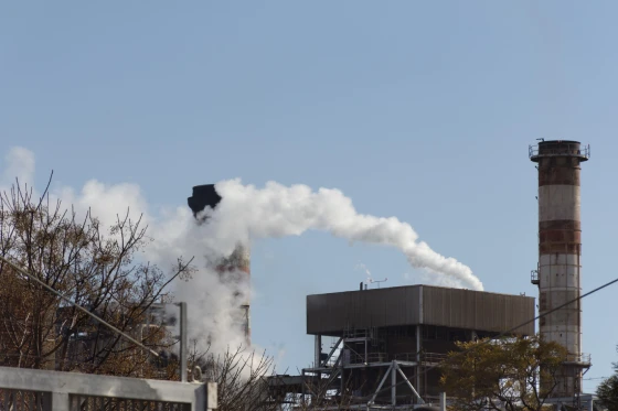 Industrial facility with exhaust stacks