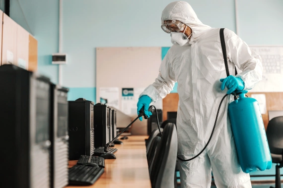 Professional disinfection treatment of a space